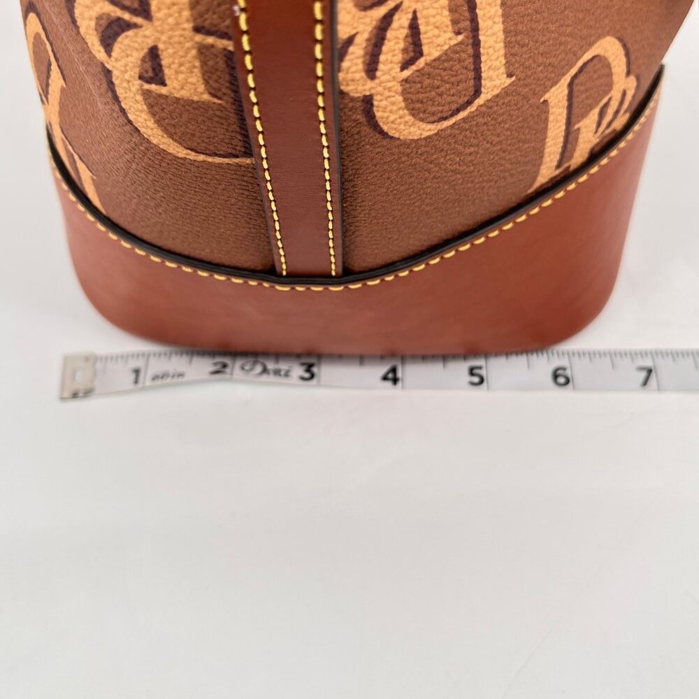 Dooney & Bourke Dover Tote Brown DB Monogram Leather Trim Gold Shoulder Bag - Picture 15 of 16